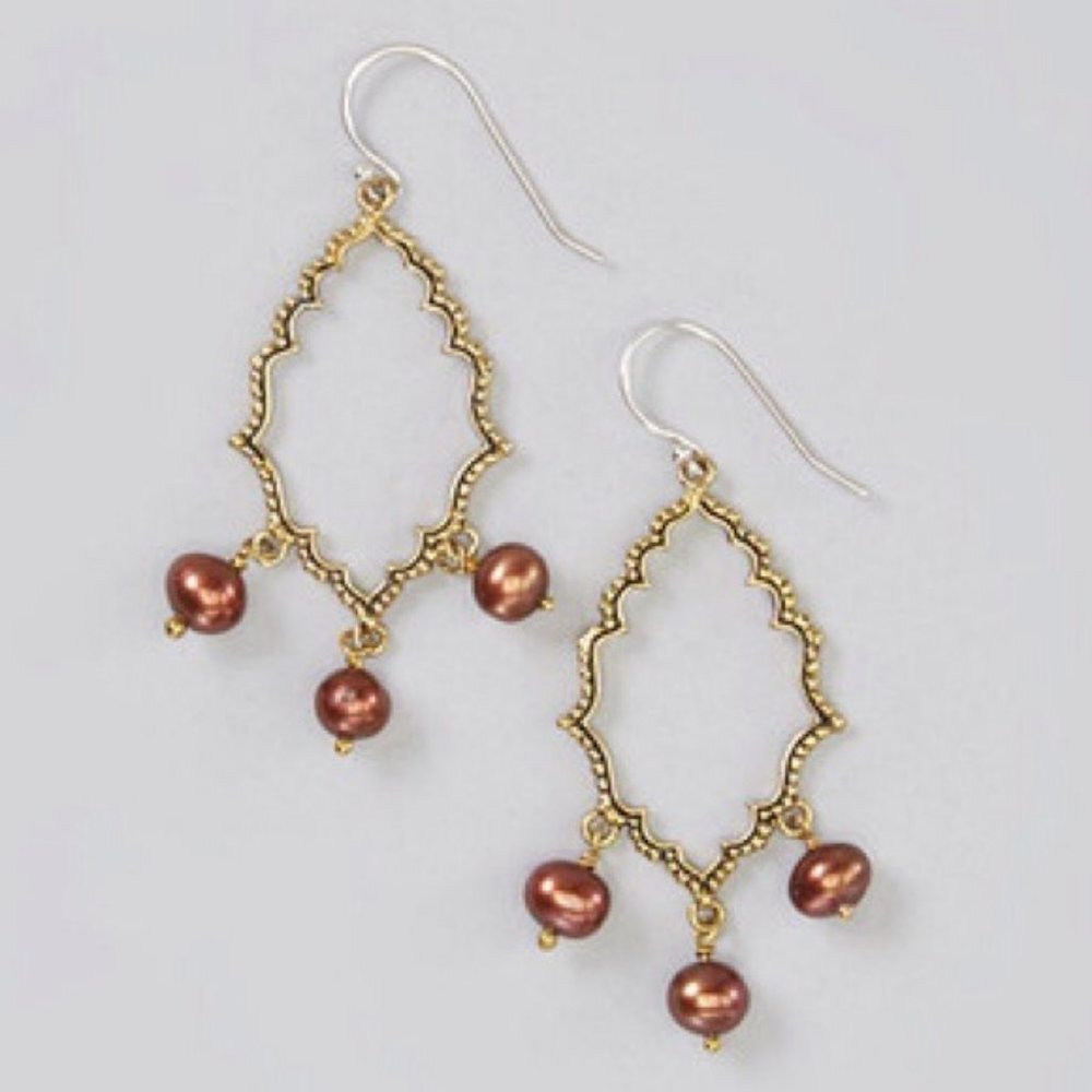 Soho Chocolate Pearl Brass Earrings